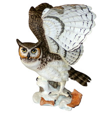 FRANKLIN MINT The Great Horned Owl Large Hand Painted Porcelain Figurine Statue