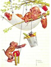 Early Lawson Wood Postcard Anthropomorphic Monkeys Hammock Gran Pop 2757