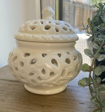 Pottery-Cream Filigree Pot-Similar to Leeds Creamware-Excellent Condition