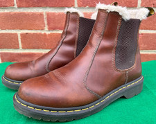 Womens Dr Martens Leonore Faux Fur Lined Chelsea Boots sz 8 Tan Bounce Sole VGC