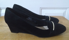 Footglove Wider Fit Black Suede Wedge Heel Slip On Women's Court Shoes UK-5