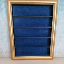 Vintage Curio Open Fronted Gold Framed Wall Mounted Display Cabinet Felt Lined 