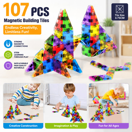 107pcs magnetic building tiles - magnetic,