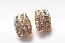 Retro Vintage Sphinx Gold Tone Rhinestone Clip On Earrings Sparkly Chic