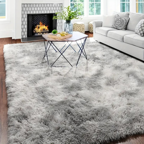 Grey fluffy rug anti slip - grey,