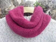 Ladies handknit cowl in Drops Kid Silk & Drops Alpaca in Dark Rose