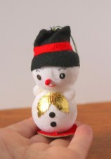 Vintage Flocked Christmas Snowman Ornament Decoration Made in Japan Mica?