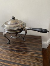 Vintage Silver Plated Footed Buffet Warming Chafing Dish Set with Wood Handle