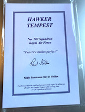 WW2 Flt Lt Sir P Holden 74 sqn signed scarce Hawker Tempest Biography Card