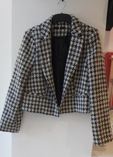Womens Dog Tooth Cropped Blazer Size 16