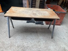 Grey Metal School Desk Brown