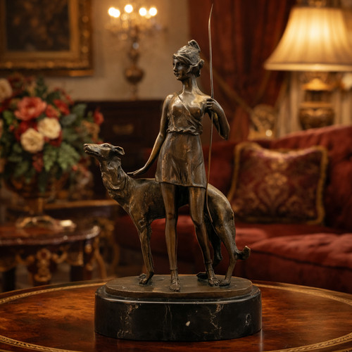 Bronze statue huntress and - bronze,