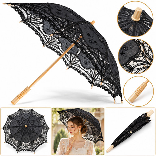 Victorian black lace parasol - black,