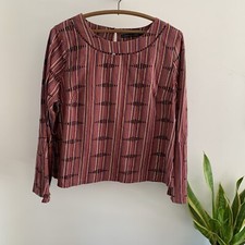 Fabindia Top Cotton Beaded Striped Print Red XL Indian Flared Sleeve