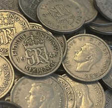 50 X 1948 KGVI sixpence coins