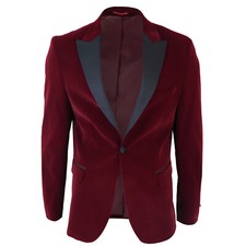 Mens Burgundy Velvet Tuxedo Suit Jacket Tailored Dinner Blazer Shawl Lapel Smart