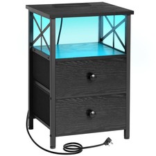 AMHANCIBLE Bedside Table, Side Table with Charging Station and Led Lights, Be...