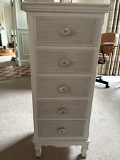 Shabby Chic French-Style Tallboy Chest of Drawers – Distressed White Finish