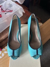 Jacques Vert Women's Turquoise High Heel Peep-Toe Shoes, Size UK 6