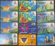 Twelve different vintage Mercury magnetic stripe phonecards - 1990s?
