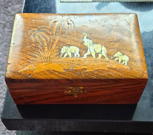 Wooden hinged trinket box with - wooden,