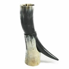 Handmade Viking Drinking Horn Mug with Wooden Stand