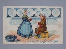 Vintage Postcard Christmas greetings knitting