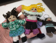 4 Hand knitted doll key rings