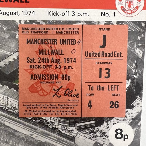Manchester united 1974 - 1974, ticket
