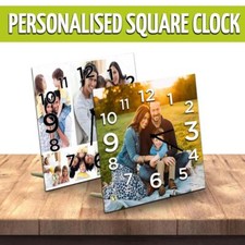 Personalised Square Shape Wall Glass Clock Numbers Image /Text Valentines Day