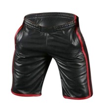 Mens Sports Gym Shorts Soft Sheep Black Leather Shorts Basket Ball Style Shorts