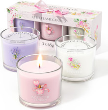 Scented Candle Gift Set for Her - 3 Votive Candles in Pink, Purple, White