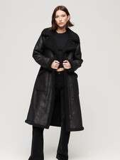 Superdry Womens Faux Shearling Longline Aviator Coat