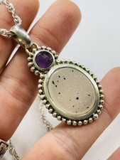 Large silver,chalcedony geode and amethyst pendant with 18 inches chain-21.16 g