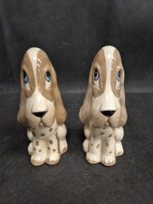 2 Sad Sam Bassett Hound Dog Ceramic Figures Ornament Studio Szeiler Pottery 13cm