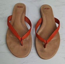 ? UGG Women's  Flip-Flops Sandal Size UK4.5 W7 Leather Orange Designer P399