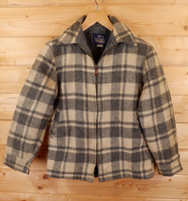 Womens Woolrich Wool Tweed Barn Blanket Sherpa Jacket Coat M Buffalo Plaid Grey