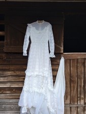 Vintage Victorian Revival Lace Wedding Dress with Train 
