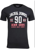 JACK & JONES Mens T Shirt Crew Neck Short Sleeve Cotton Stretch Black Large