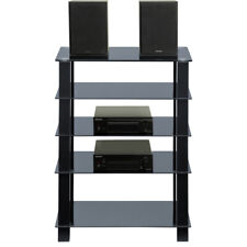 Homeology TRINITY Gloss Black 5 Shelf with Black Legs Flat Screen TV Rack Glass