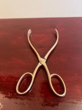 ANTIQUE BRASS FIREPLACE TONGS SCISSOR , COAL TOOL...