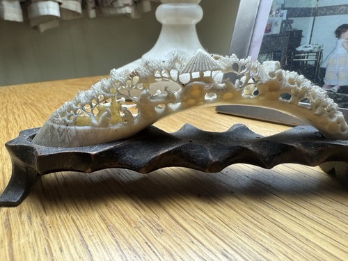 Carved boar tusk diorama - carved,