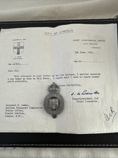Rare Lincoln City Police Cap Badge Plus Letter