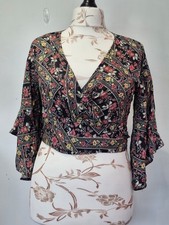 Primark Black Floral Wrap Crop