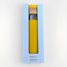 Paperchase Glass Water Bottle with Silicone Sleeve Bamboo Lid Yellow 500ml New