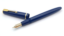 VINTAGE PARKER SENIOR DUOFOLD FOUNTAIN PEN DARK BLUE 14K GOLD OBLIQUE MEDIUM NIB