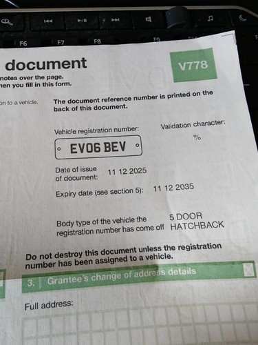 Bev number plate cherished - number,