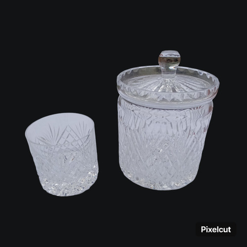 Cut glass biscuit barrel - , and