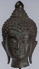 Buddha - Antique Thai Style Chiang Saen Mounted Bronze Buddha Head - 33cm/13"