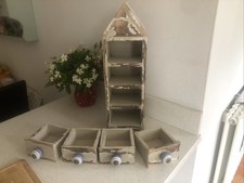 Rustic Shabby Chic Tall Storage Cabinet Column Tower Unit 4 Drawers Cupboard